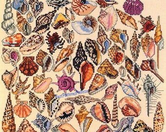 Vintage Cross Stitch Patterns Mini Sea Shells Motifs PDF Instant Digital Download Embroidery Conch Scallop Snail 60 Seashells 1-3" A1
