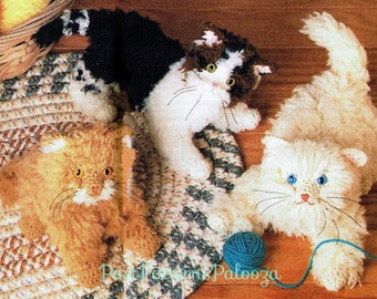 Vintage Crochet Pattern Three 7" Fluffy Kittens Amigurumi PDF Instant Digital Download Realistic Long Haired Kitty Cat Plush 10 Ply