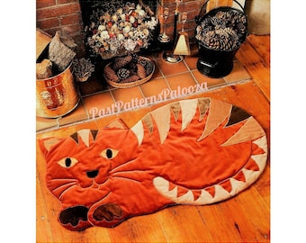 Vintage Sewing Pattern Quilted Velvet Kitty Cat Rug PDF Instant Digital Download Soft Quilting Applique Project 24x42