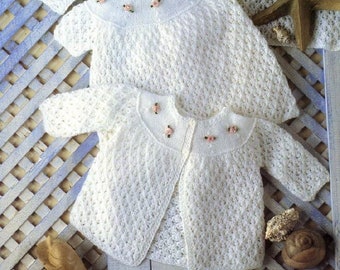 Vintage Knitting Pattern Knit Baby Girl 6 Piece Lace Rosebuds Layette Set PDF Instant Digital Download Preemie to 9 Months 4 Ply