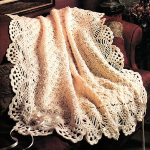 Vintage Crochet Pattern Victorian Lace Afghan Throw PDF Instant Digital Download Heirloom Christening Lapghan Ecru White 46x58