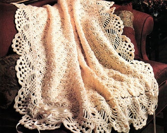 Vintage Crochet Pattern Victorian Lace Afghan Throw PDF Instant Digital Download Heirloom Christening Lapghan Ecru White 46x58