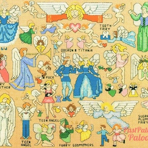Vintage Cross Stitch Patterns Mini Angels Fairies Motifs PDF Instant Digital Download Tooth Fairy Godmother Guardian Angel Embroidery A1