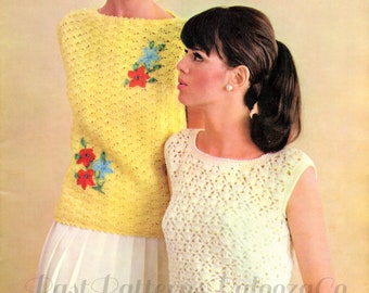 Vintage Crochet Pattern Womens Sleeveless Lacy Tops Shell Stitch Blouses PDF Instant Digital Download 5 Ply