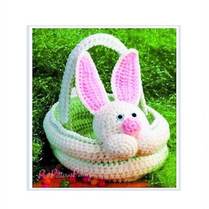 Vintage Crochet Pattern Plush Bunny Easter Egg Basket PDF Instant Digital Download 10 Ply Quick Easy Plush Amigurumi