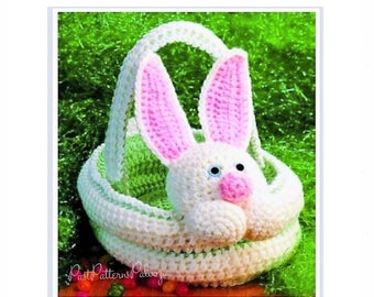 Vintage Crochet Pattern Plush Bunny Easter Egg Basket PDF Instant Digital Download 10 Ply Quick Easy Plush Amigurumi