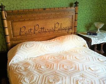 Vintage Crochet Pattern Marguerite Sunflower Popcorn Pinwheel Bedspread PDF Instant Digital Download Twin Full Throw Blanket Cotton Thread