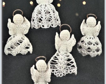 Vintage Crochet Patterns Small Friendship Angels Ornaments PDF Instant Digital Download Lace Crochet Cotton 5 Designs Tree Trim Gift Decor