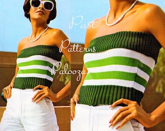 Vintage Knitting Pattern Womens Striped Tube Top Strapless Tank Sun Top PDF Instant Digital Download Quick Easy Knit Retro 1970s 4 Ply