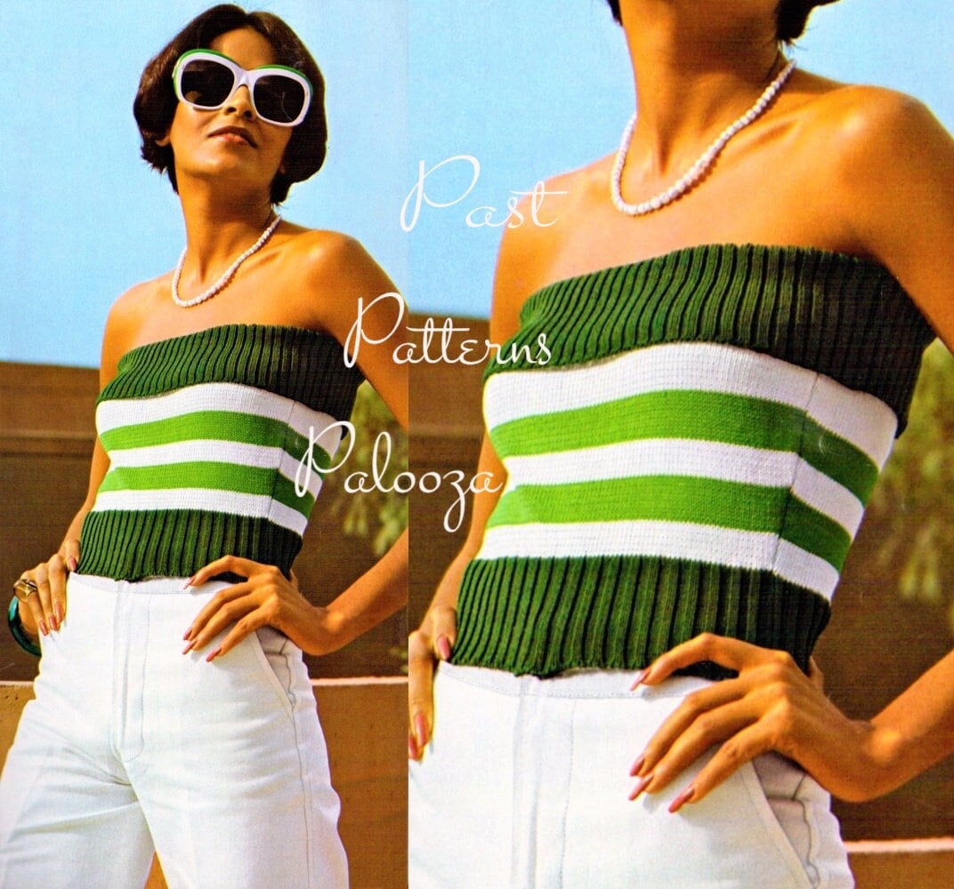Vintage Knitting Pattern Womens Striped Tube Top Strapless Vintage Knitting Pattern Womens Striped Tube Top Strapless
