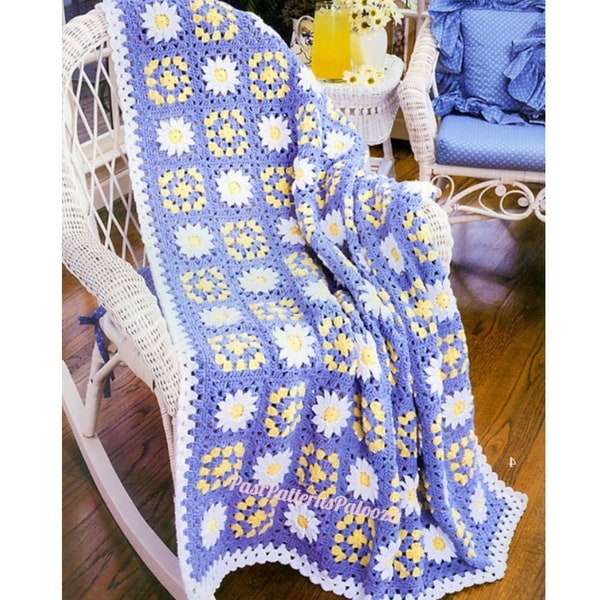 Vintage Crochet Pattern Daisies and Grannies Afghan PDF Instant Digital Download Pretty Daisy Flower Granny Square Blanket 10 Ply