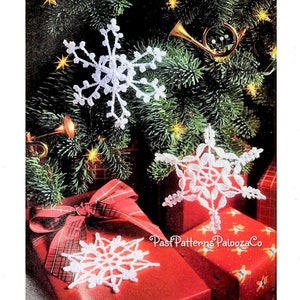 Vintage Crochet Pattern 4" Snowflakes Lacy Snow Crystals Christmas Ornaments or Gift Tags PDF Instant Digital Download 3 Designs