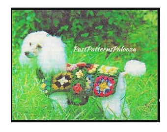 Vintage Crochet Pattern Traditional Granny Square Belted Dog Sweater Coat PDF Instant Download Small Medium Large Sizes 4 Ply