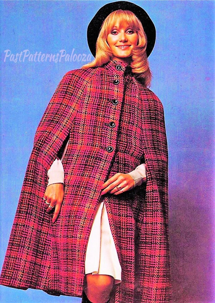 Vintage Sewing Pattern Womens Wool Tweed Cape Coat PDF Instant