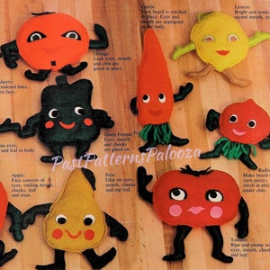 Vintage Sewing Pattern Kitsch Fruits and Veggies Bean Bag Toys Felt Fabric PDF Instant Digital Download Cute Novelty Beanbags