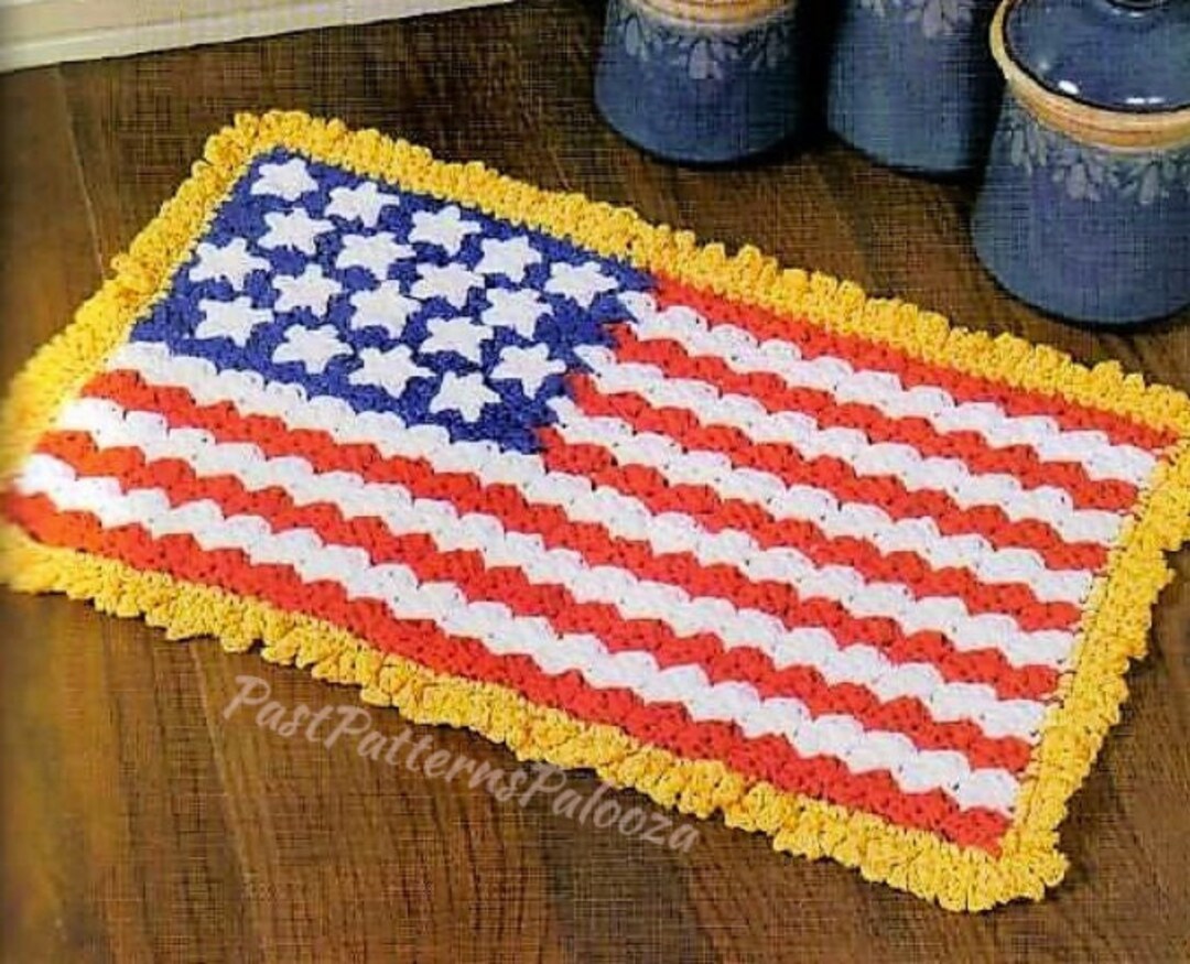 Vintage Crochet Pattern Patriotic American Flag Area Rug or Wall ...