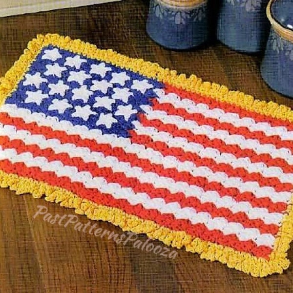 Tapis ou tenture murale drapeau américain patriotique au crochet vintage 17 x 25 PDF Téléchargement numérique instantané 4 juillet 10 épaisseurs