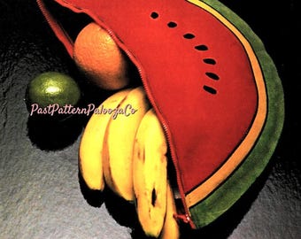 Vintage Sewing Pattern 16" Suede Watermelon Clutch Purse OR Throw Pillow PDF Instant Digital Download Retro Zippered Novelty Makeup Bag