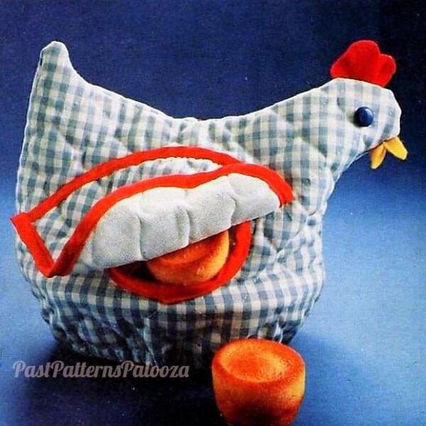 Vintage Sewing Pattern Henny Penny Bun Warmer Gingham Chicken Hen Bread Basket Cover PDF Instant Digital Download Country Farmhouse Chic