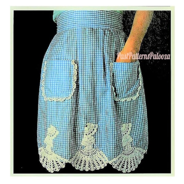 Patron de couture vintage tablier Vichy pour femme avec bordure au crochet pour dames à crinoline PDF Téléchargement numérique instantané Southern Belle Motifs Taille unique