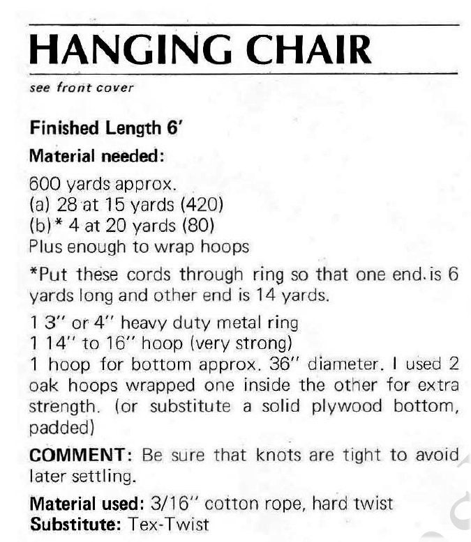 Vintage Macrame Pattern 6' Large Outdoor Swinging Chair Hanging Patio ...