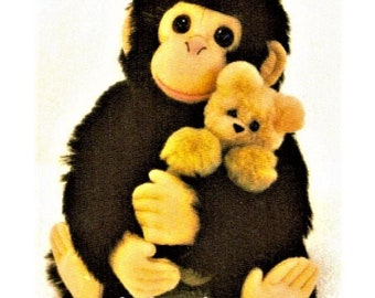 Vintage Sewing Pattern 10&quot; Plush Chimp Monkey and His Teddy Bear Toy PDF Instant Digital Download Sewn Soft Mohair Fabric Chimpanzee