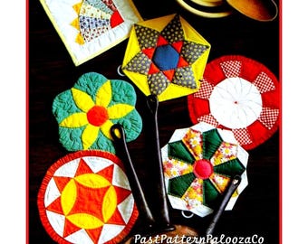 Vintage Sewing Pattern Retro Patchwork Potholders PDF Instant Digital Download Quilted Easy Traditional Motif Pot Holders