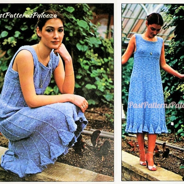 Vintage Knitting Pattern Womens Flounced Flared Edge Sundress Sleeveless Empire Waist Sun Dress PDF Instant Digital Download 10 Ply