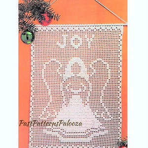 Vintage Filet Crochet Pattern Christmas Joy Angel Panel or Wall Hanging PDF Instant Digital Download Heirloom Holiday Project 18x24"