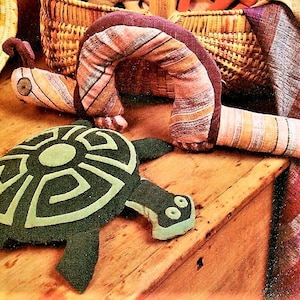 Vintage Sewing Pattern 15" Fun Aztec Animal Soft Pillow Toys Turtle Inchworm Antelope Quail Retro Mod Applique PDF Instant Digital Download