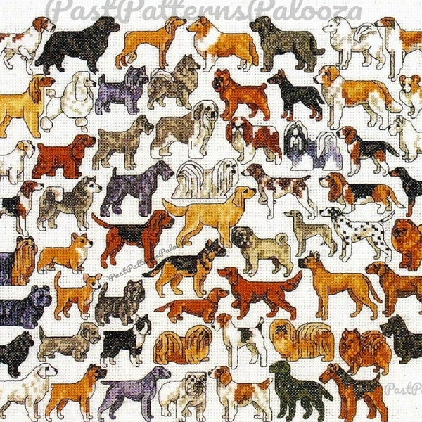 Vintage Cross Stitch Patterns Puppy Dog Breeds Motifs PDF Instant Digital Download Embroidery 60 Mini Purebred Dogs Designs A1