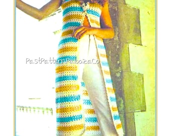 Vintage Crochet Pattern Womens Long Striped Maxi Swing Vest  PDF Instant Digital Download Groovy 70s Beachy Boho Waistcoat DK