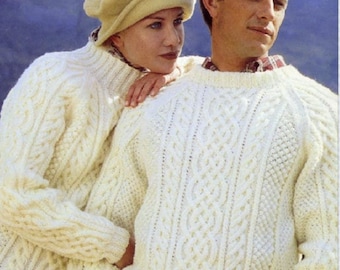 Vintage Strickmuster His & Hers Classic Aran Pullover Zopfmuster Pullover PDF Sofortiger digitaler Download Damen Herren Strickpullover 10-fädig