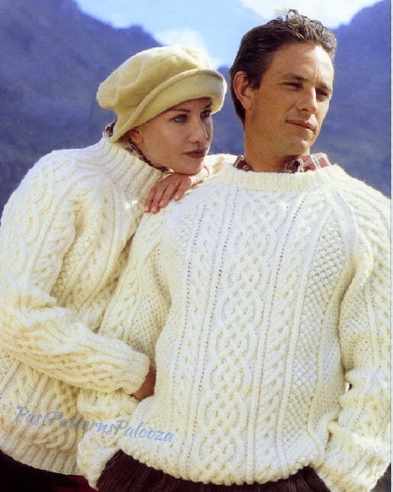 Vintage Knitting Pattern His & Hers Classic Aran Sweaters - Etsy