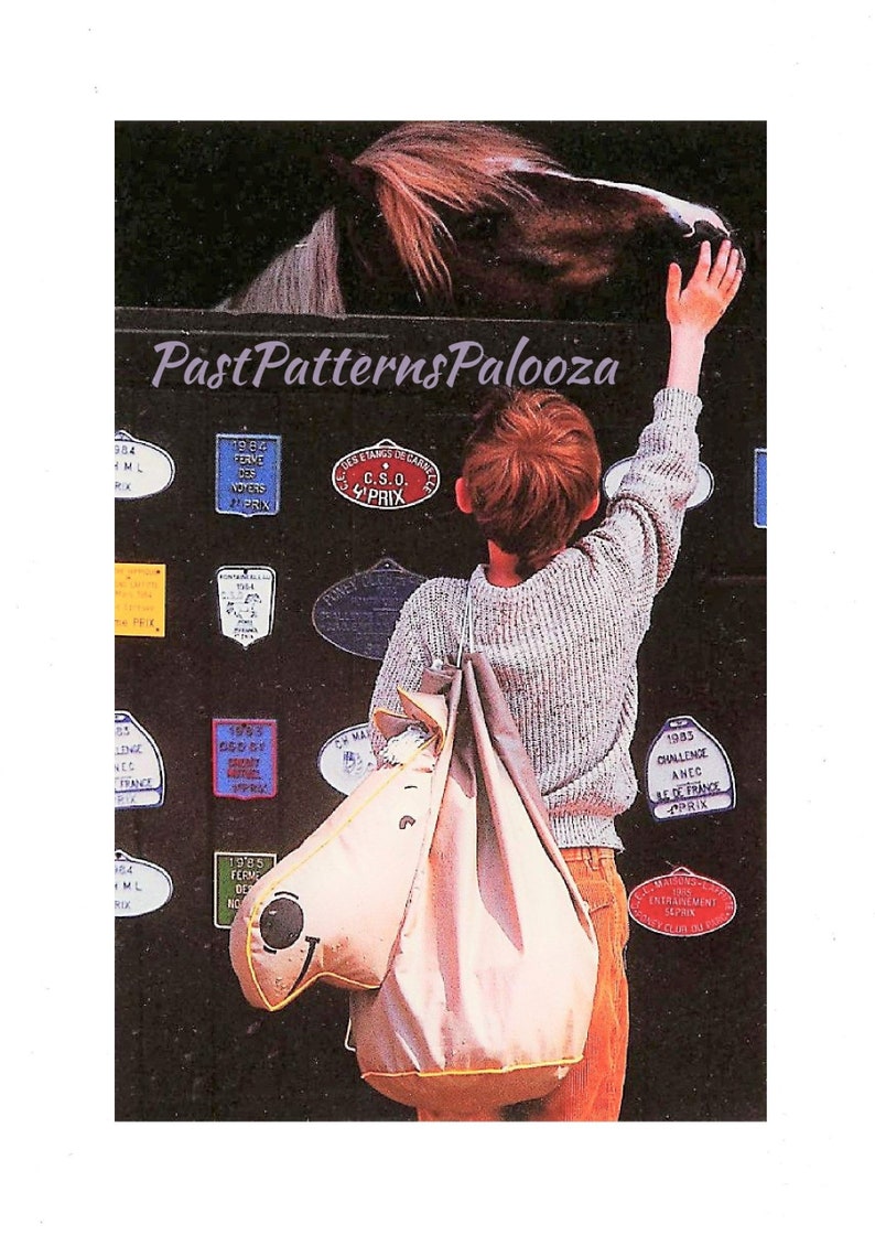 Vintage Sewing Pattern Pony Horse Tote Bag Waterproof Stable Bag Cinched Carry-All PDF Instant Digital Download image 2
