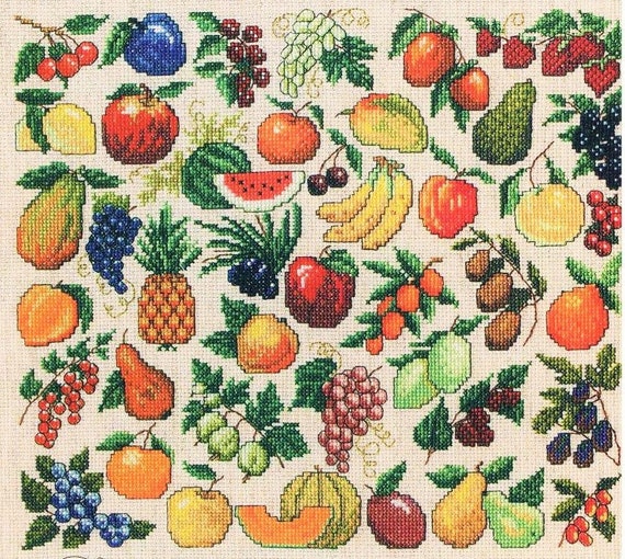 Vintage Cross Stitch Patterns Mini Fruit Motifs PDF Instant
