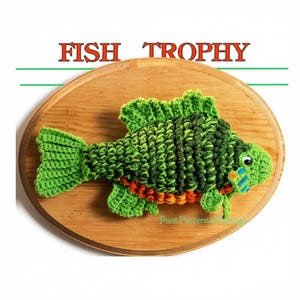 Vintage Crochet Pattern 9" Bass Fish Taxidermy Mounted Fish Trophy PDF Instant Digital Download Plush Stuffed Fishing Amigurumi 4 Ply