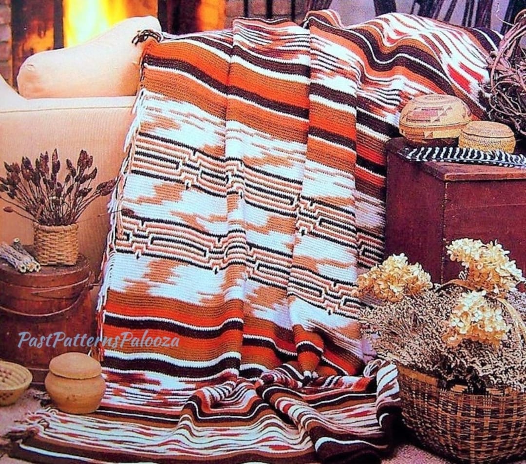 Vintage Crochet Pattern Striped Southwestern Navajo Afghan PDF Instant ...