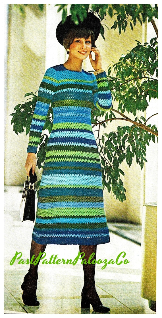 Vintage Crochet Pattern Womens Striped Sea and Sky Midi Dress PDF Instant  Digital Download Retro Striped Longuette Gown Maxi Midi or Mini - Etsy