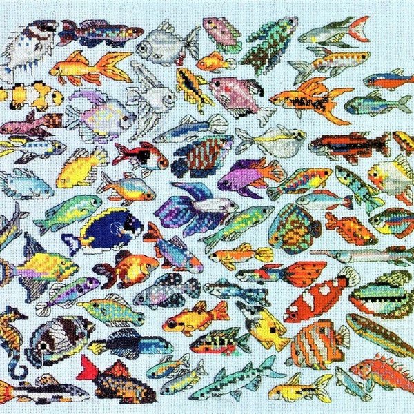 Vintage Cross Stitch Patterns Tropical Fish Motifs PDF Instant Digital Download Embroidery Exotic Marine Reef Fish Designs 1-3" A1