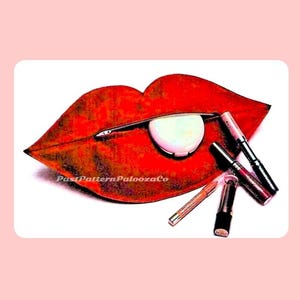 Vintage Sewing Pattern 14" Red Lips Cosmetic Bag Makeup Case Vinyl Fabric PDF Instant Digital Download Retro Seventies Eighties Chic