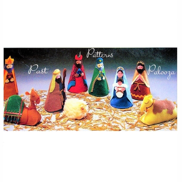 Vintage Weihnachten Nähen Muster Filz Krippe Set 9 Figuren Tiere PDF Instant Digital Download Plüsch Bead Pailletten verschönert