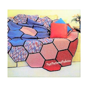 Vintage Crochet Pattern Geometric Hexagon Blanket Afghan PDF Instant Digital Download Quick Easy Colorful Throw 75x75 10 Ply