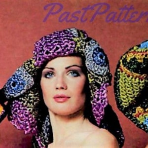 May include: Three women wearing colorful crocheted hats. The hats are made with a variety of colors, including purple, blue, green, yellow, and orange. The hats are all different styles, but they all have a similar crocheted texture.