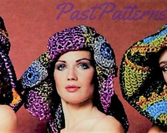 Vintage Crochet Pattern Womens Straw Yarn Colorful Boho Beach Hats PDF Instant Digital Download Big Brim Floppy Pool Summer Sun Hats
