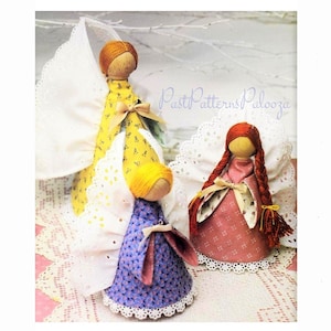 Vintage Sewing Pattern 7&quot; Calico Fabric Angels Ornaments &  Christmas Tree Topper Angel PDF Instant Digital Download