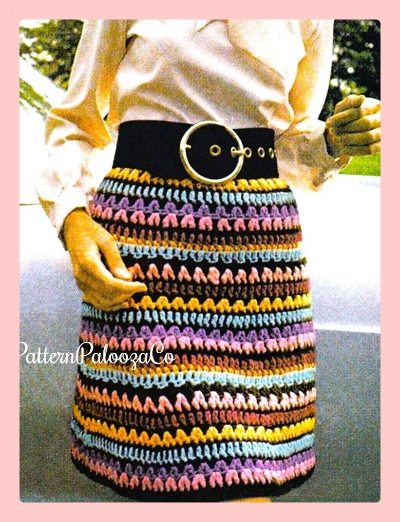 30 Hippie Crochet Patterns for Boho Outfits, Bags, Home Décor, and Gifts 28 Vintage Crochet Pattern Womens Mulitcolor Striped Skirt Mini Midi or Maxi PDF Instant Digital Download Retro Mod Boho...