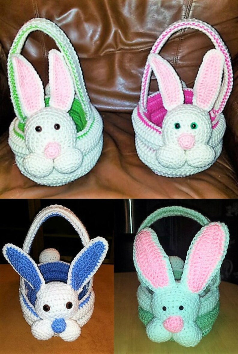 Vintage Crochet Pattern Plush Bunny Easter Egg Basket PDF Instant Digital Download 10 Ply Quick Easy Plush Amigurumi image 2