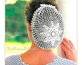 Vintage Crochet Pattern Womens Star Centered Snood Retro Full Coverage Hairnet Net Hair Holder PDF Instant Digital Download Cotton Thread