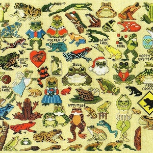 Vintage Cross Stitch Patterns Cute Mini Frog Motifs PDF Instant Digital Download Embroidery Kitsch Quirky Froggy Love Designs A1 image 2